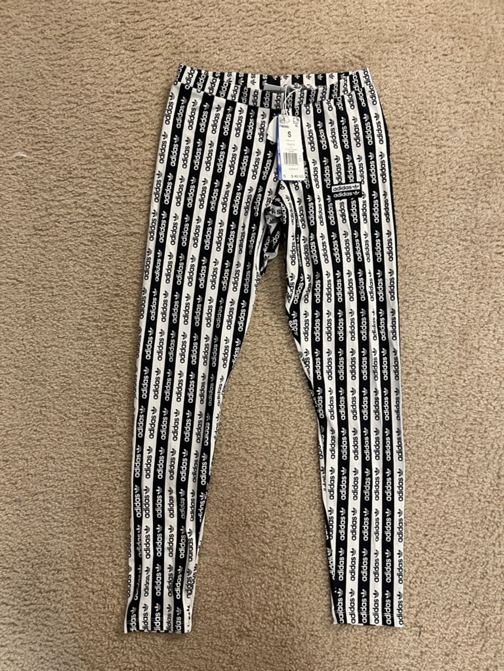 adidas White and Black Branded Stripe Leggings